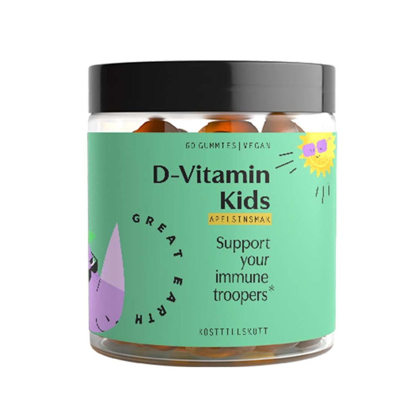 D- Vitamin Kids 60 gum veg  Apelsin Great Earth